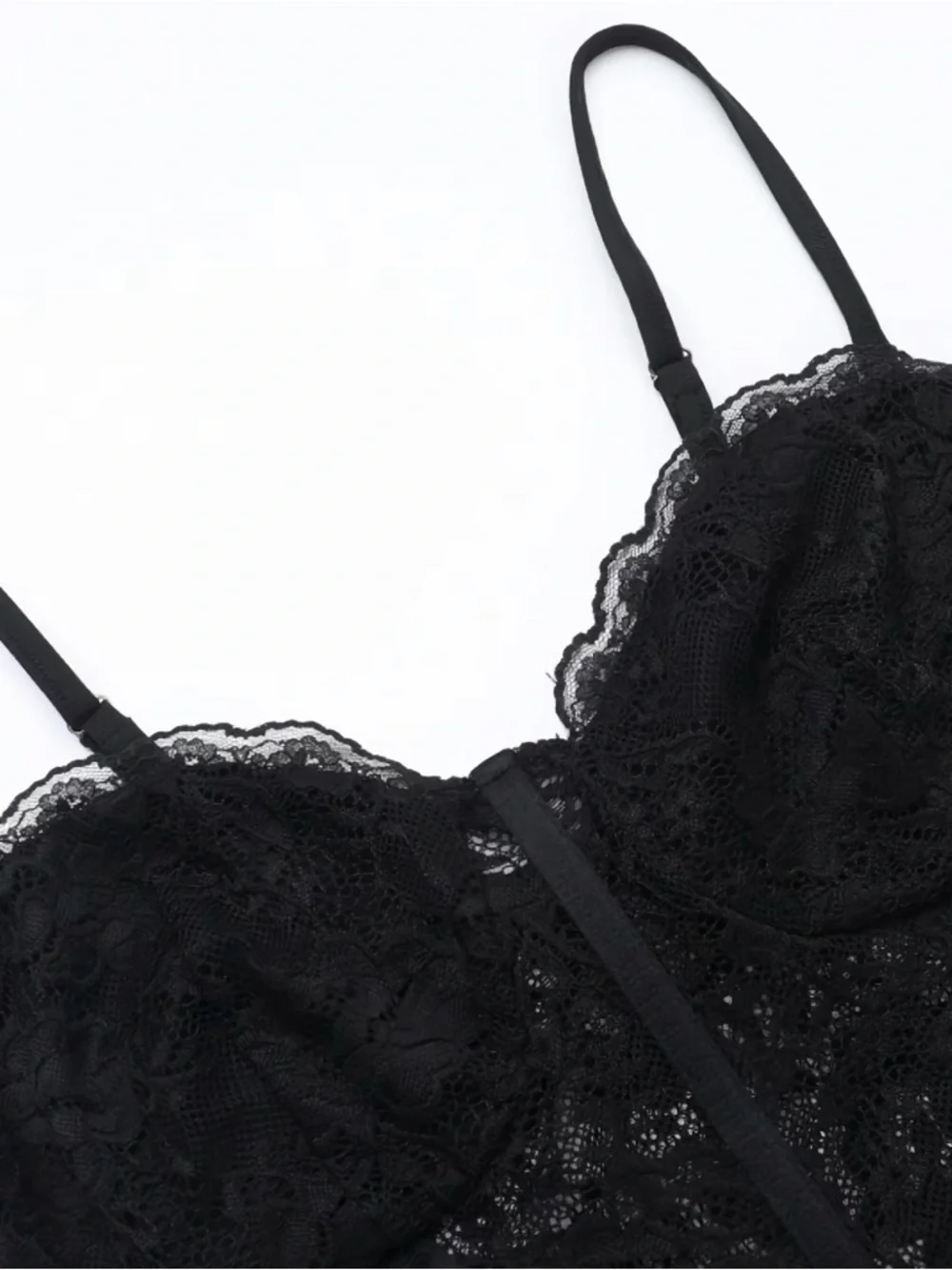 New Black Lace Bustier Jumpsuit cat suit corset m lite flare leg pants outfit - Picture 4 of 5